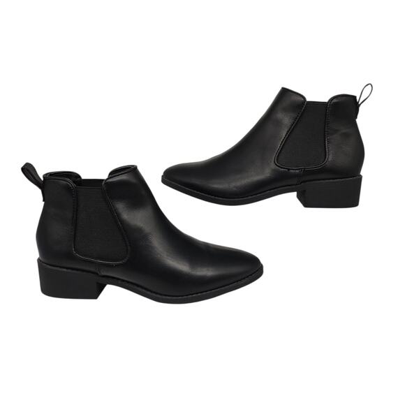 Black Booties Womens 6 Pointed Almond Toe Ankle Pull On Heeled Oxford Express - Picture 2 of 13